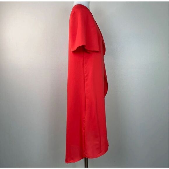 BCBGMaxazria Shift Dress Poppy Orange Cascading Ruffle Short Sleeve Size M - Picture 7 of 9